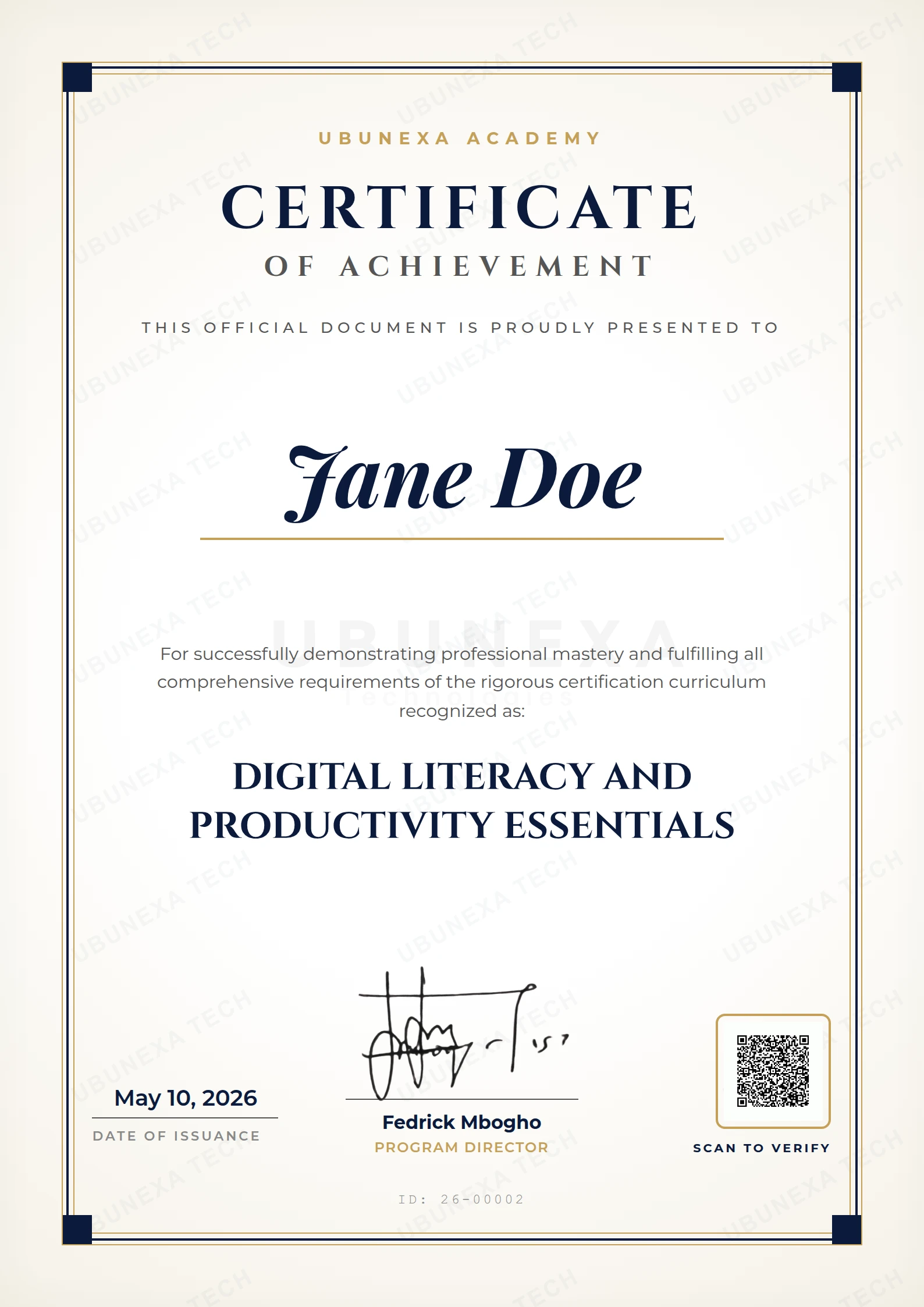 Ubunexa Master Certificate Mockup